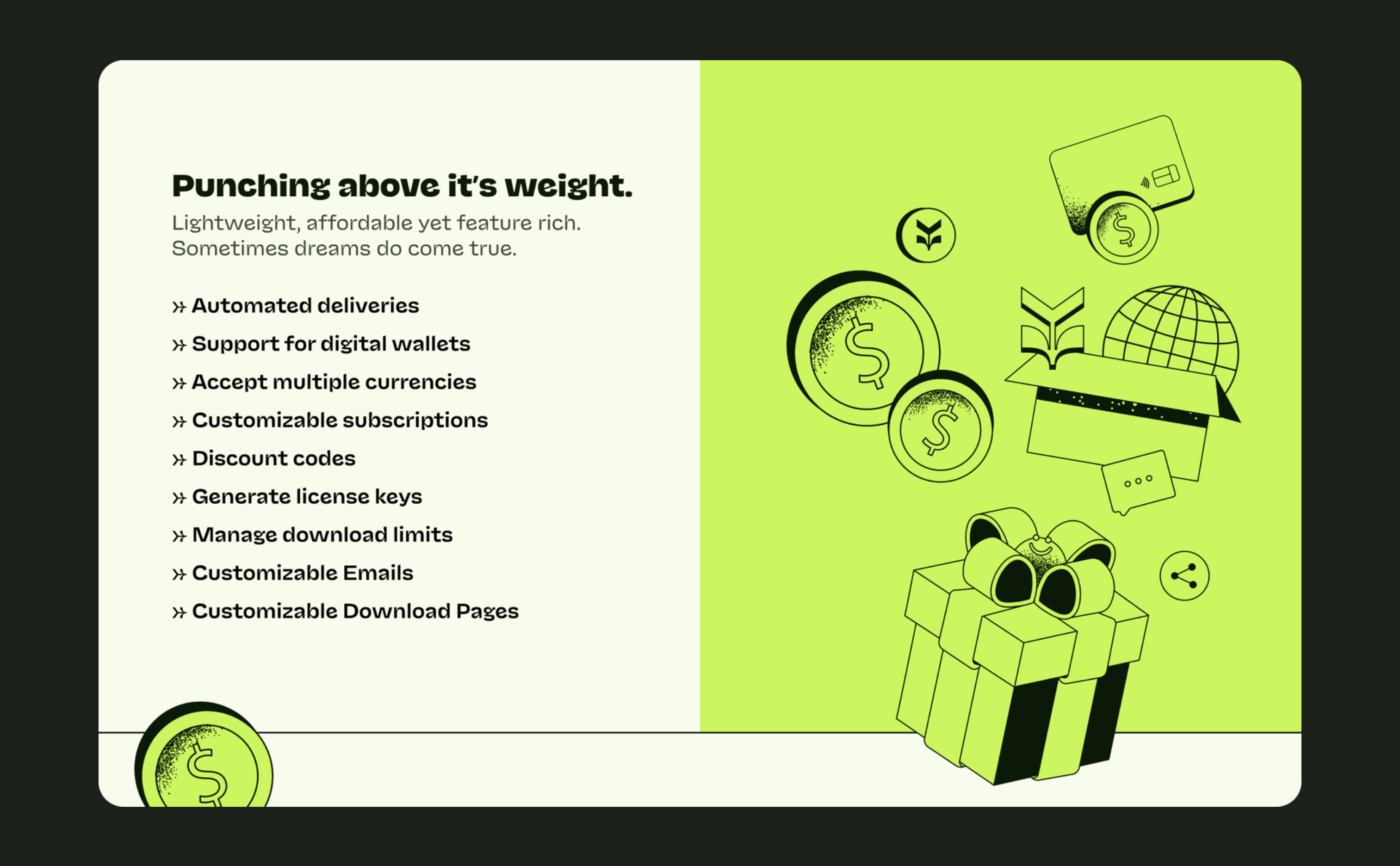 Screenshot of features list