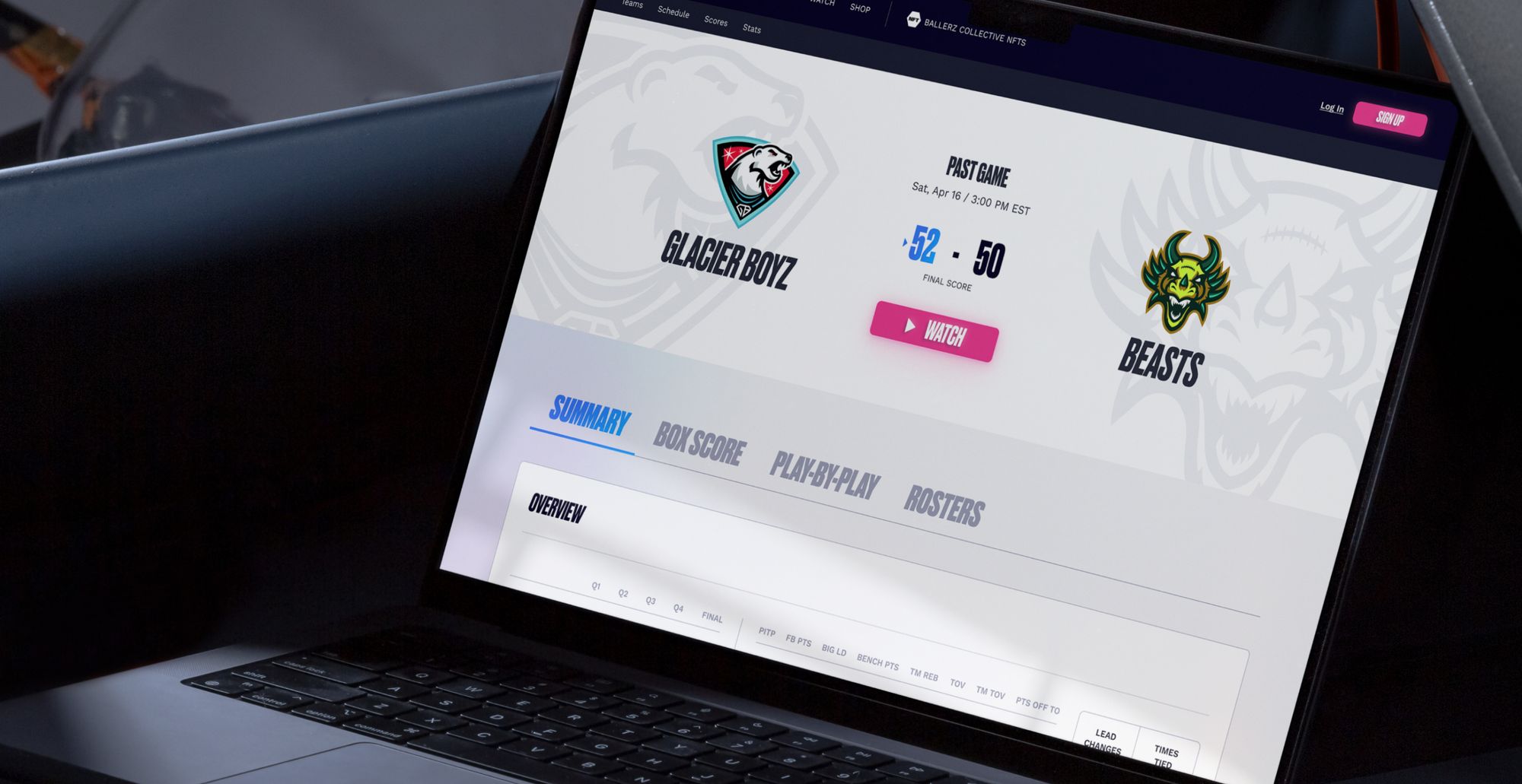 Photo of game summary on laptop